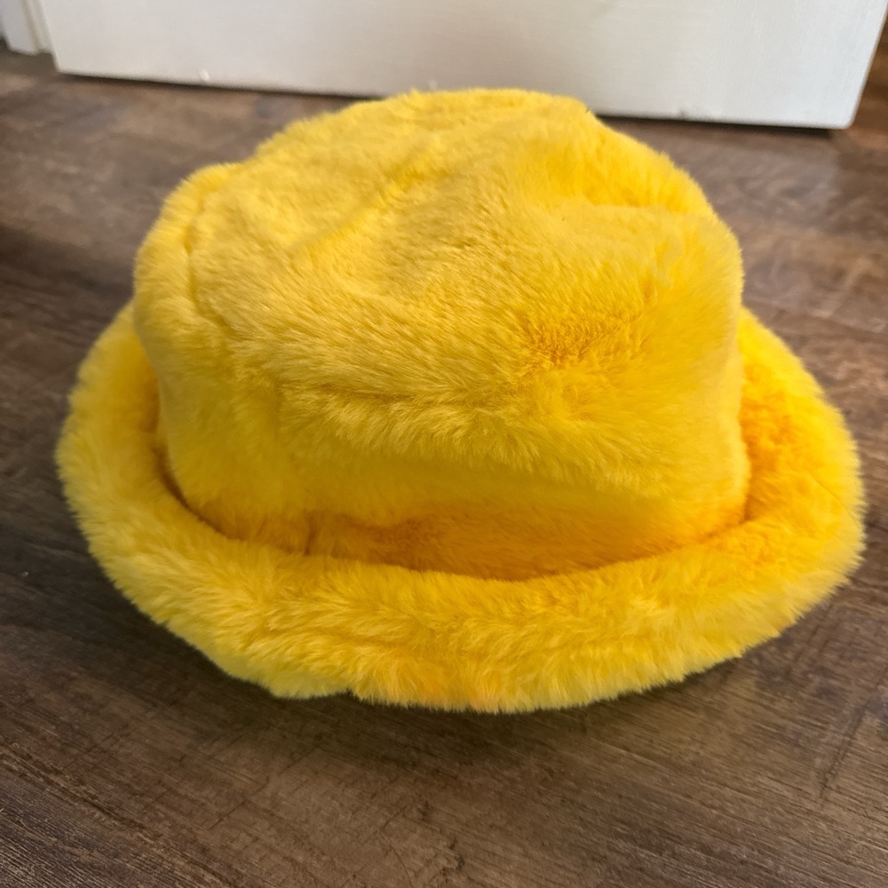 Yellow Faux Fur Bucket Hat